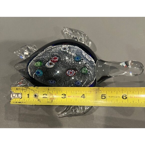 Sea Turtle Paperweight Cobalt Blue Glass With Multi Colored Designs Unmarked - Picture 8 of 10